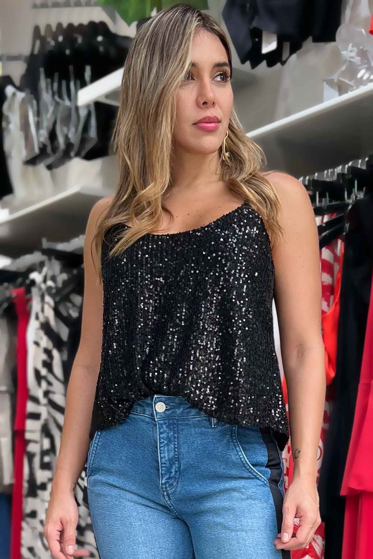 Blusa tiras en lentejuelas