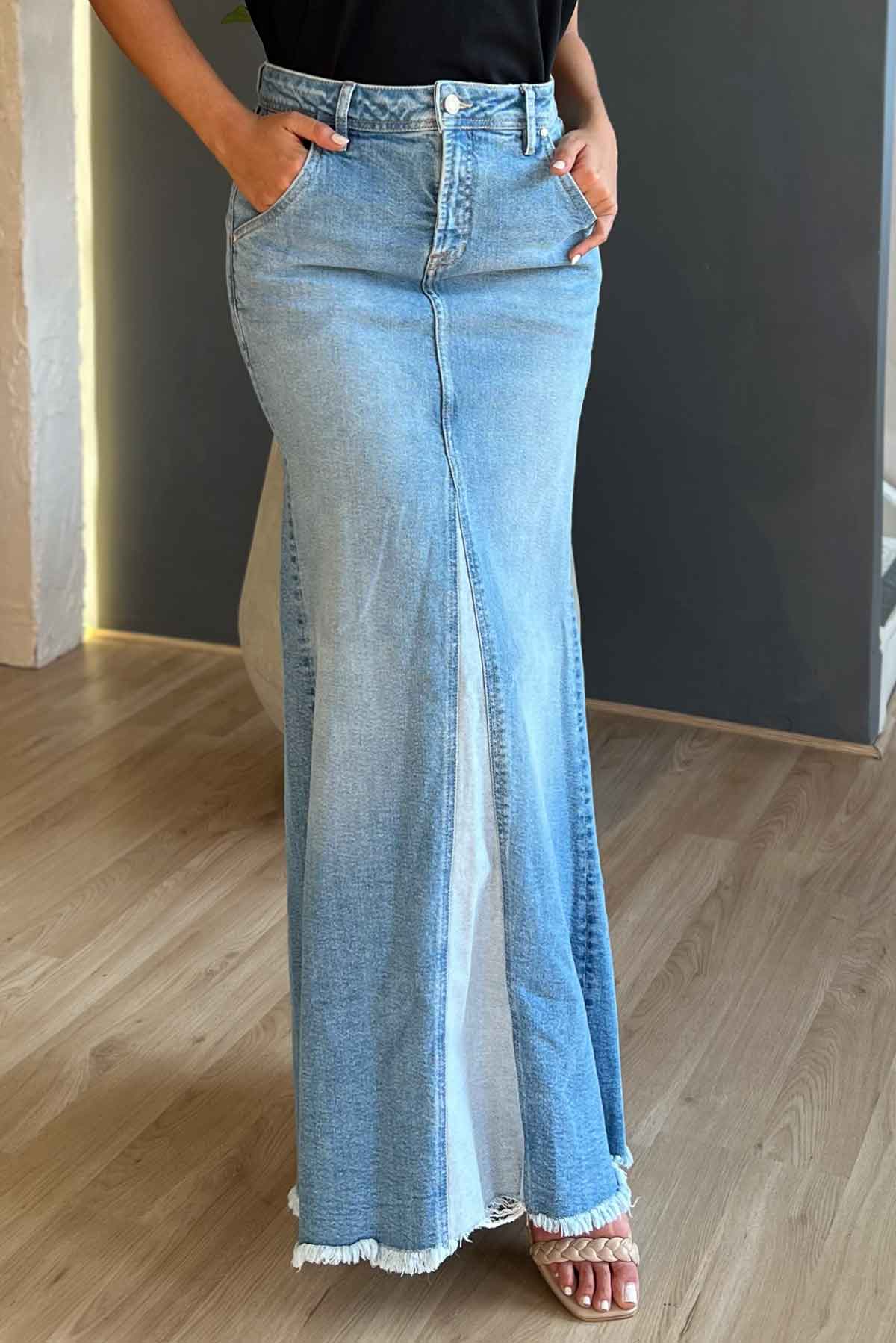 Falda larga en denim