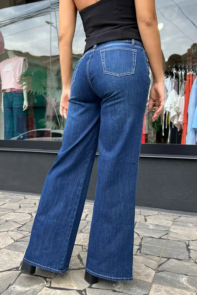 Jean wide leg tiro alto