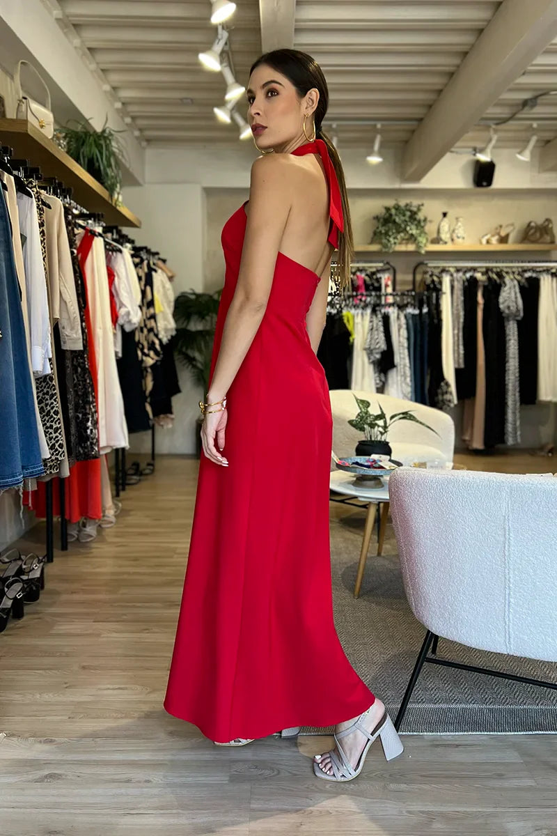 Vestido largo rojo halter